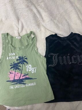 BUNDLE Juicy Couture+Green Ribbed 'Sun Kissed' Graphic Tank Top